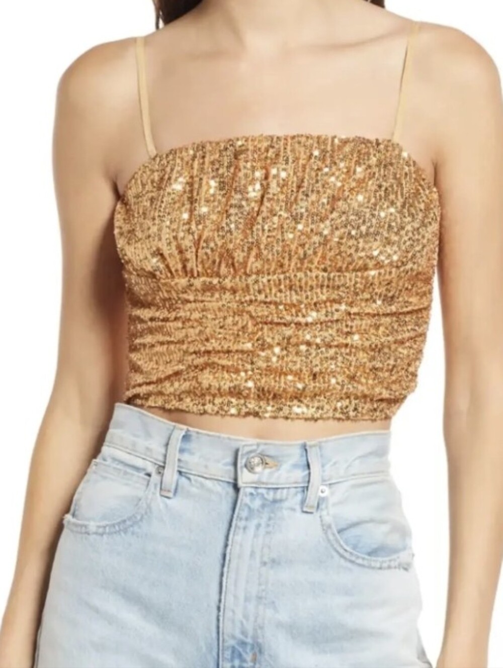 NWT Free People Ta Da Gold Sequin Cropped Tank Top